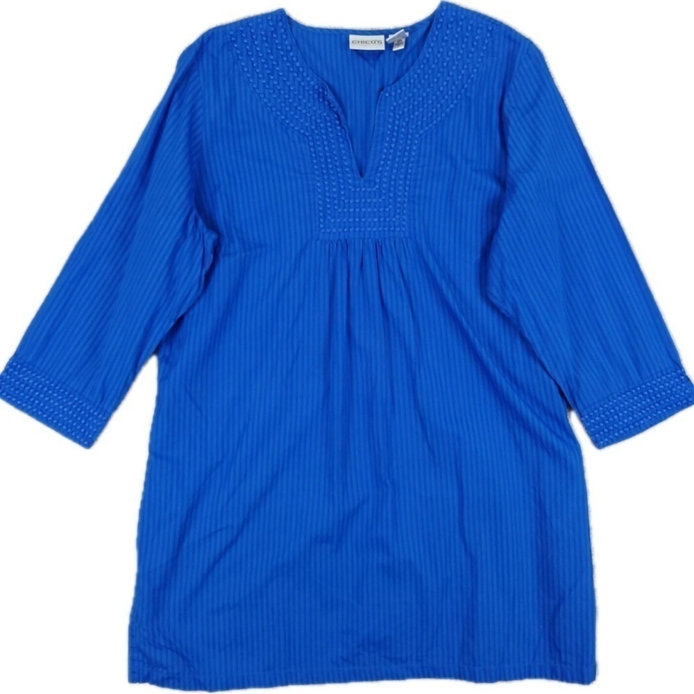 Chico's Blue Striped Semi-Transparent Embellished Tunic Chico's Size 1 US Size M